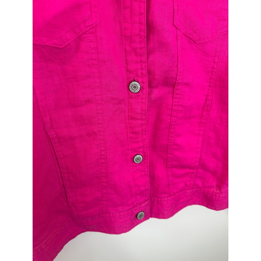Jones & Co 100% Linen Jones New York Pink Trucker Jacket Large Fuchsia Layering - Picture 6 of 10